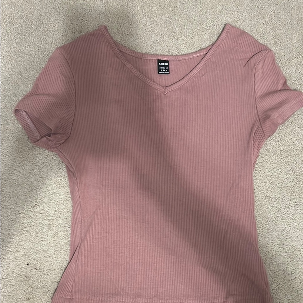 Shein Pink Ribbed V-Neck Women's Top